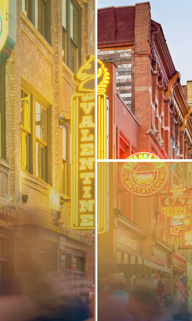 A collage of photos of a city with a sign that says valentine