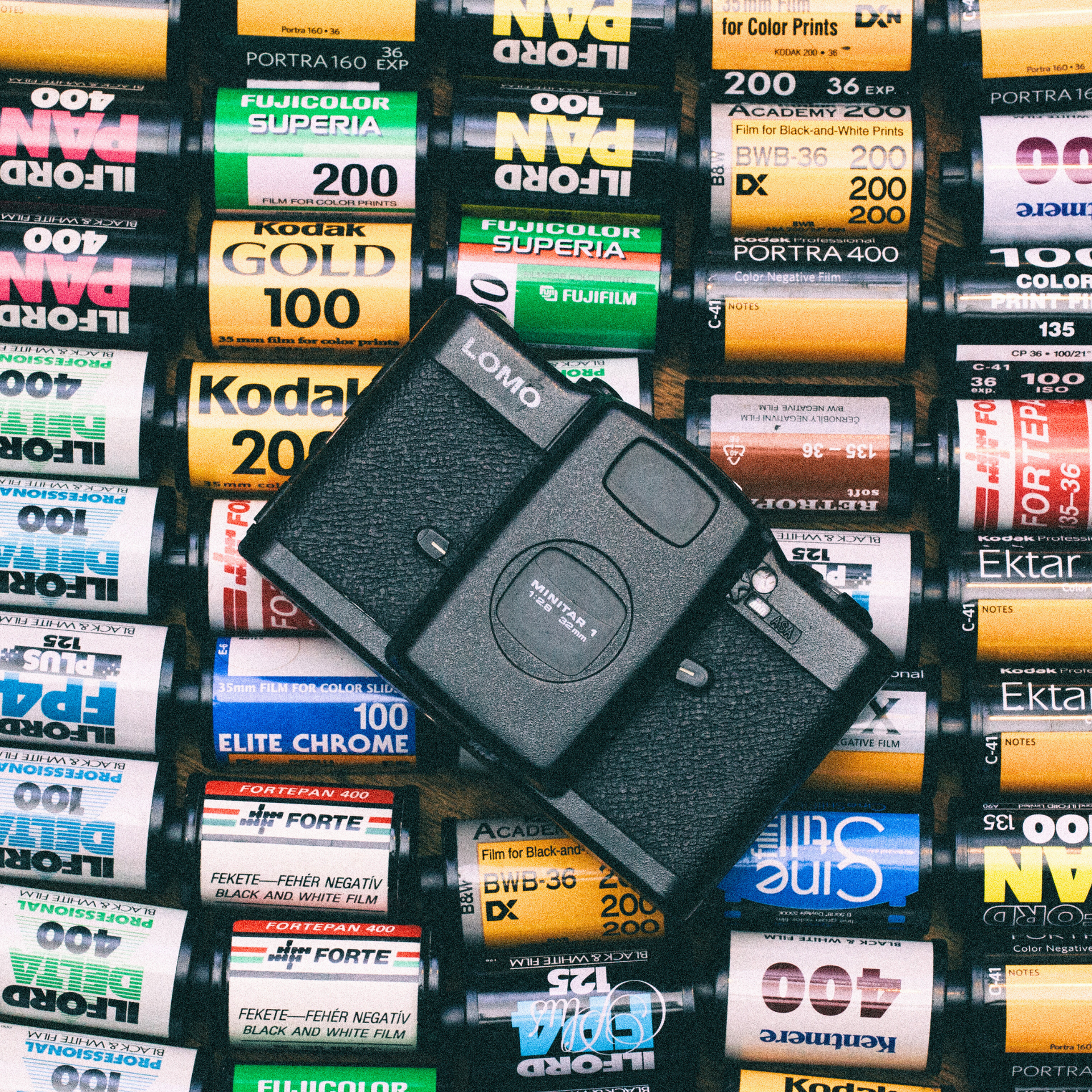 camera with hands holding film strip