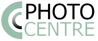 a logo for the photo centre with a green circle in the middle .