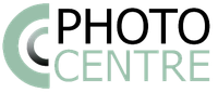 a logo for the photo centre with a green circle in the middle .