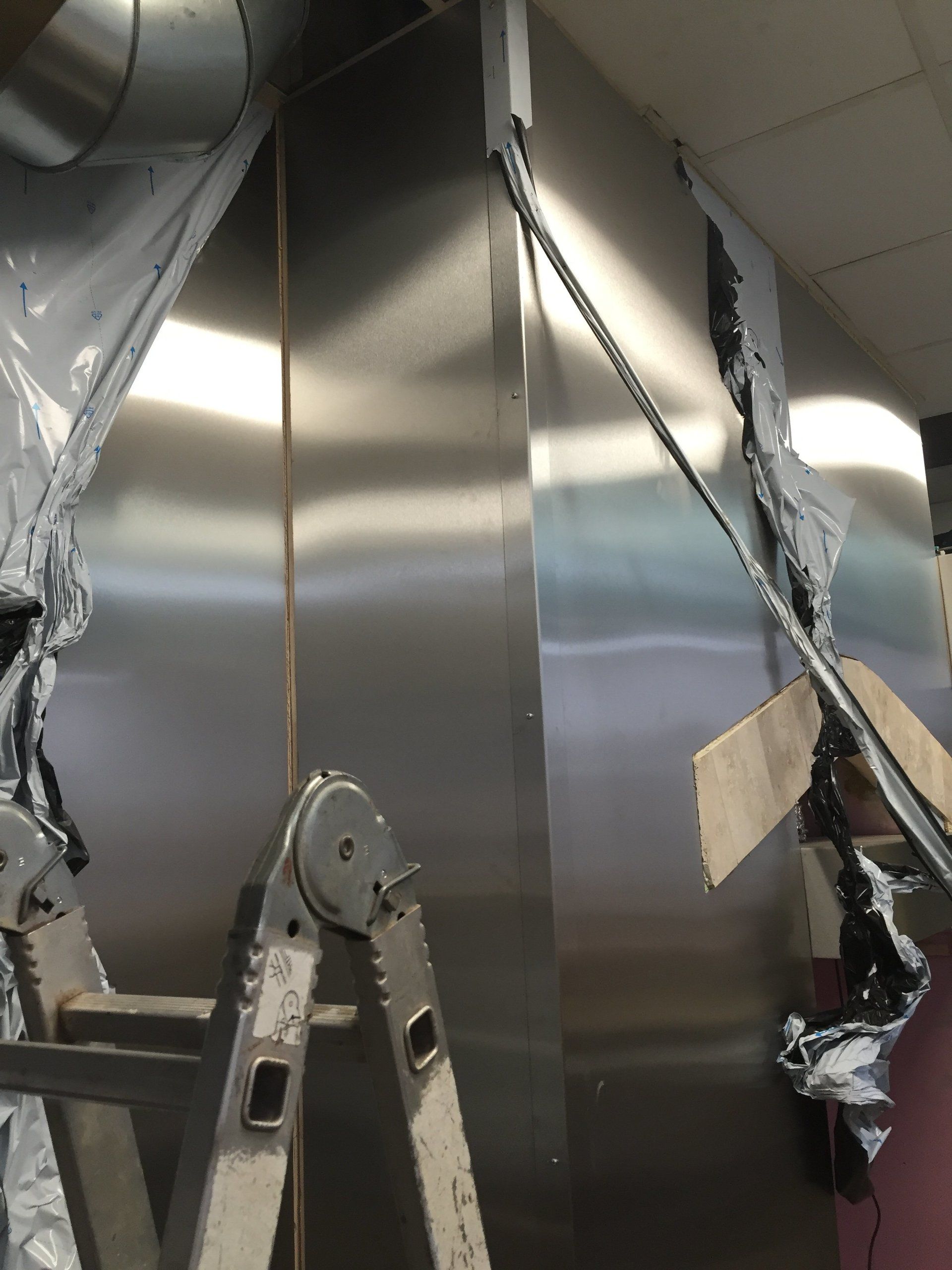 Stainless steel cladding in an Abingdon chip shop.