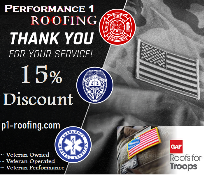 A poster that says performance 1 roofing thank you for your service