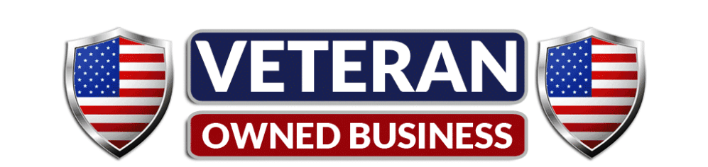 A veteran owned business logo with two american flags