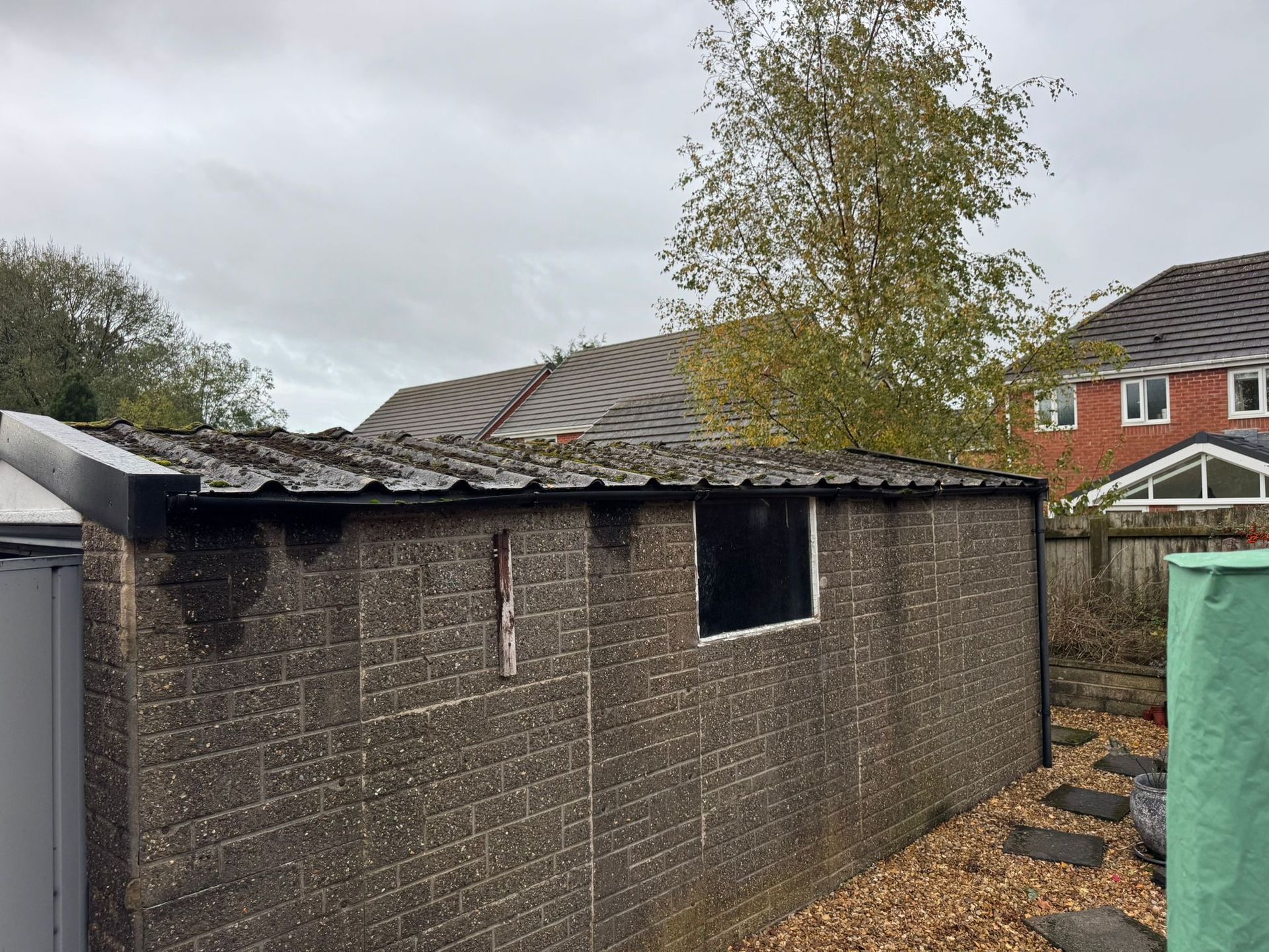 White old asbestos garage