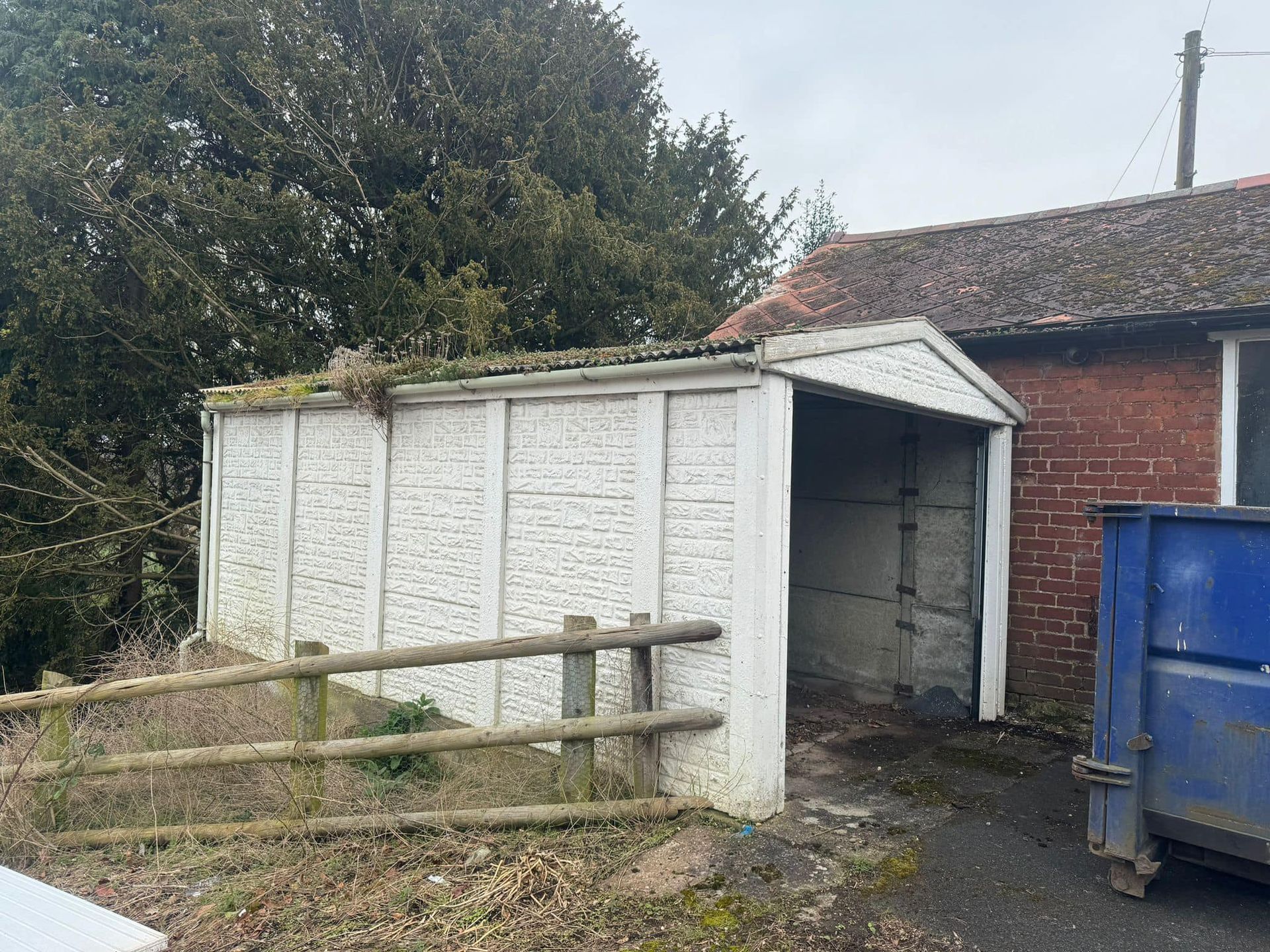 White old asbestos garage