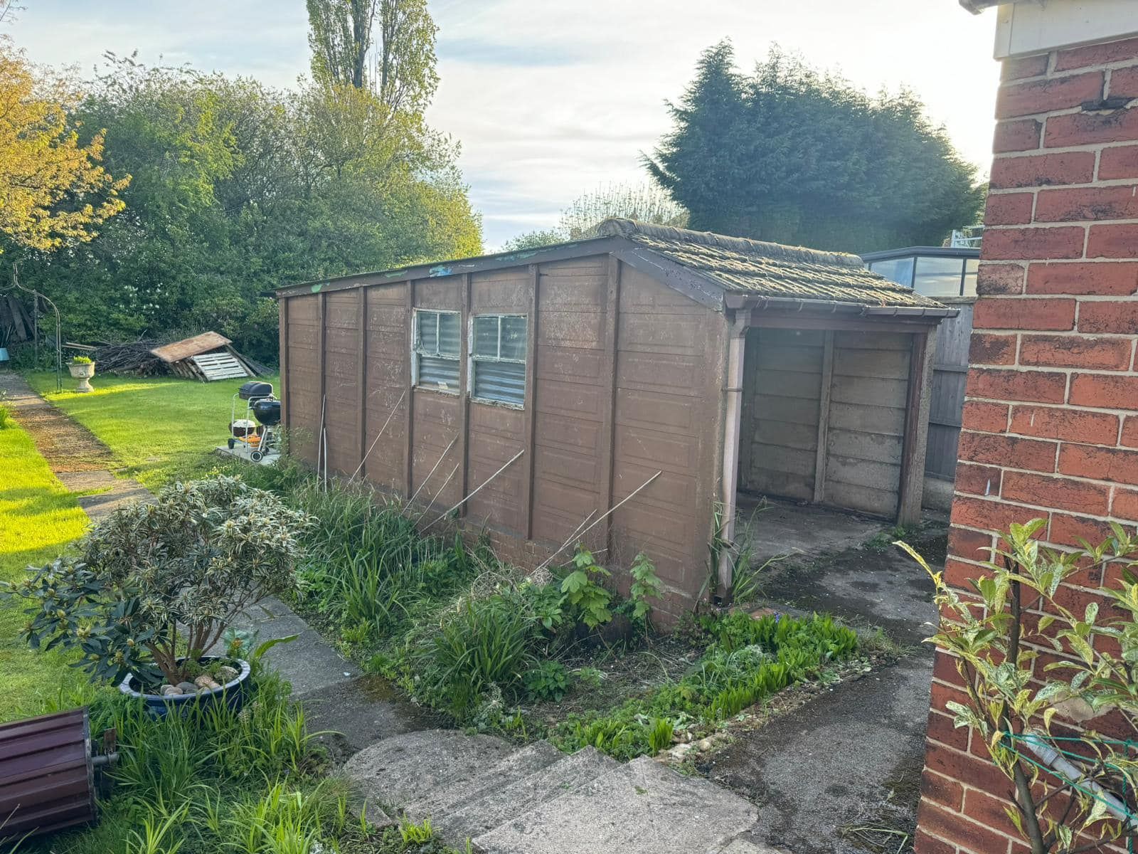 White old asbestos garage