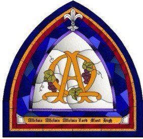 A stained glass window with the letter a on it