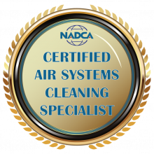 A nadca certified air systems cleaning specialist badge