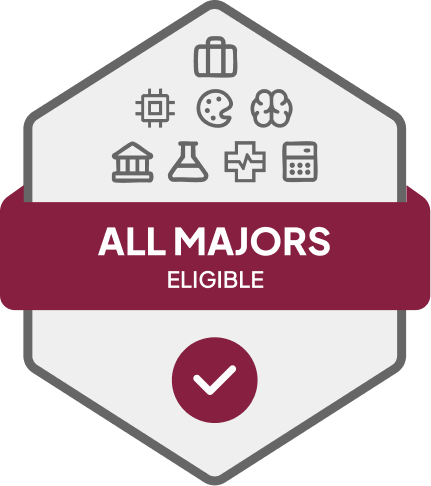 Badge with blue banner: 