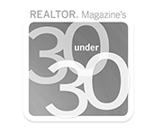 A black and white logo for realtor magazine 's 30 under 30.