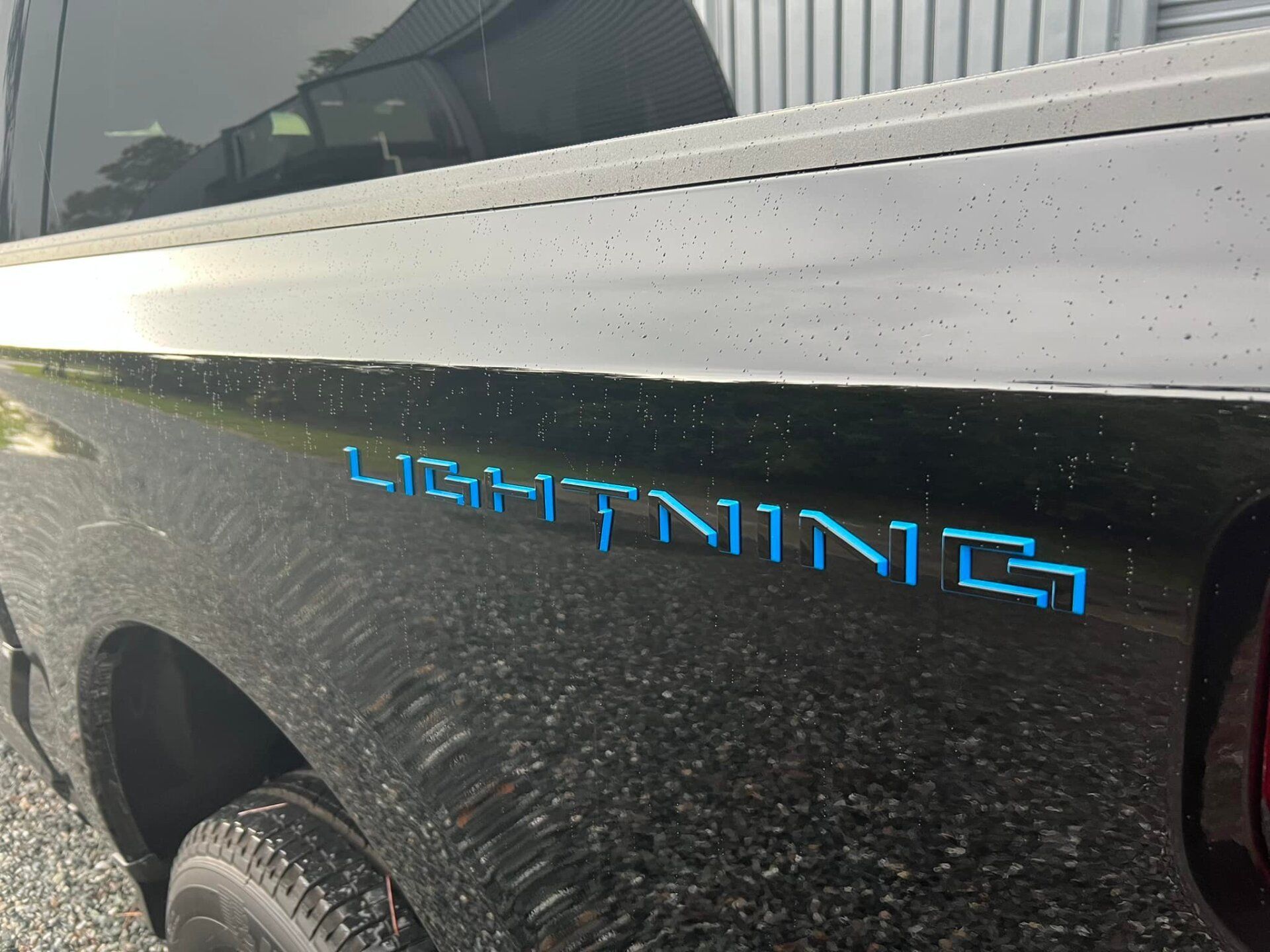 Black truck bed with blue