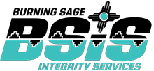 Logo: Welding mask holds burning sage, New Mexico Zia symbol,