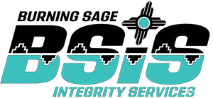 Logo: Welding mask holds burning sage, New Mexico Zia symbol, 