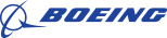 Boeing logo, dark blue text and graphic on a white background.