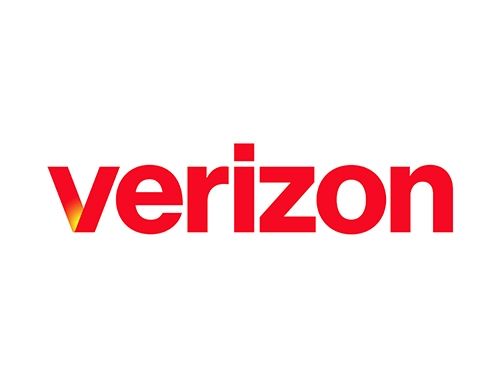 Verizon logo in red text with a yellow flame-like design over the “v.”