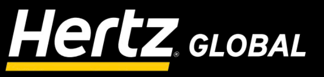 Hertz Global logo on a black background. White 