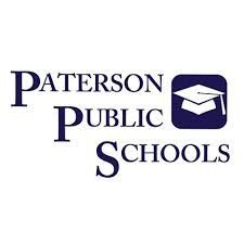 Paterson Public Schools logo: Navy blue text, graduation cap icon on white background.