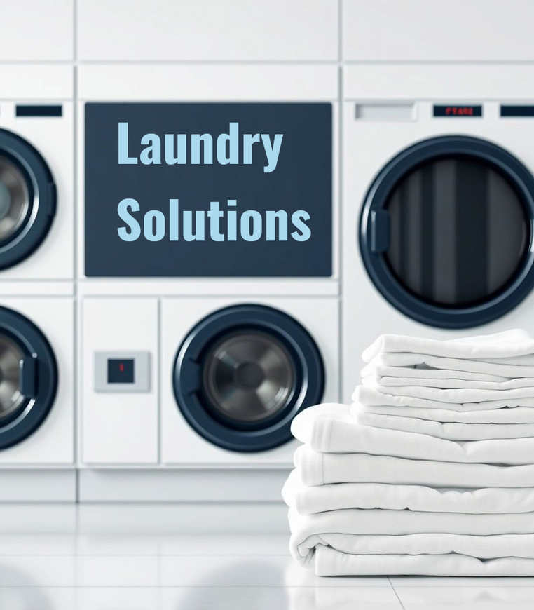 Laundry machines with a sign that says