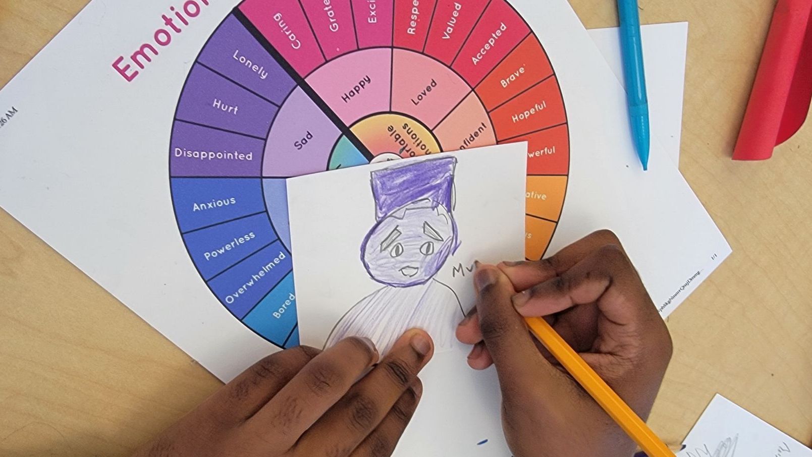 A person is drawing their emotional status