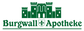 Grünes Logo der Burgwall Apotheke mit einer Burgillustration.