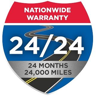 A sign that says nationwide warranty 24/24 24 months 24000 miles