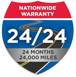 A blue and red sign that says nationwide warranty