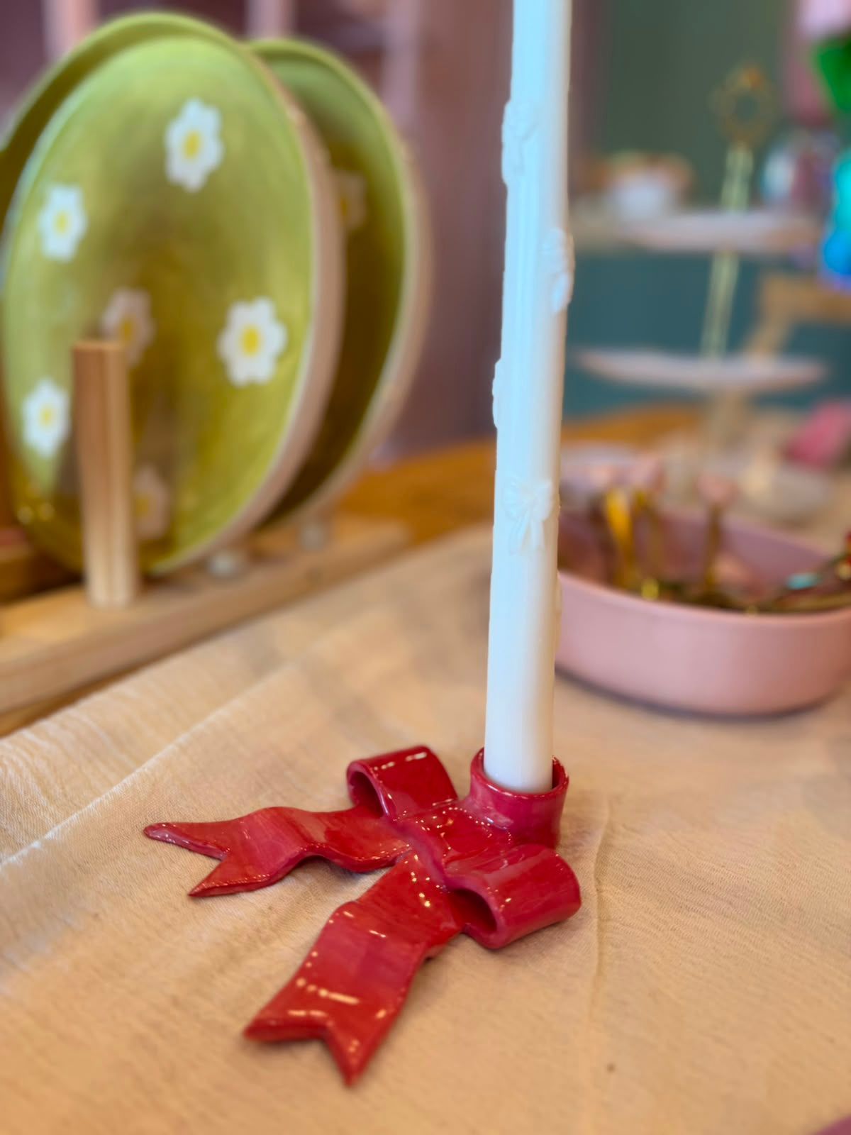 porta vela lazo rojo