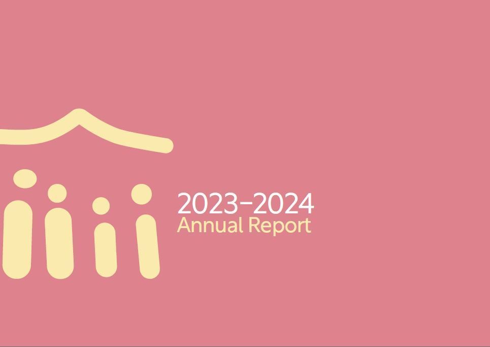 A pink background with the words `` 2023-2024 annual report '' written on it.