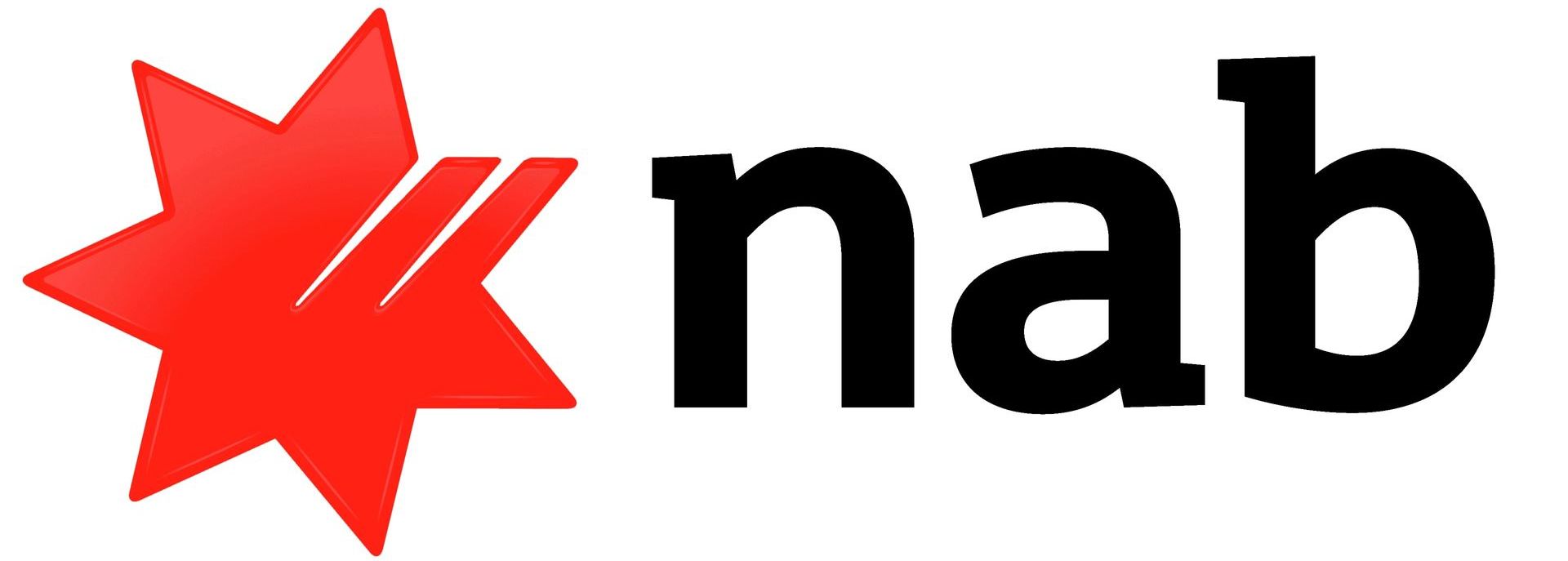 A nab logo with a red star on a white background