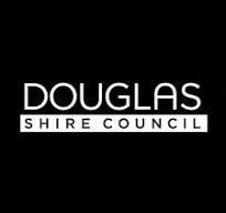The douglas shire council logo is on a black background.