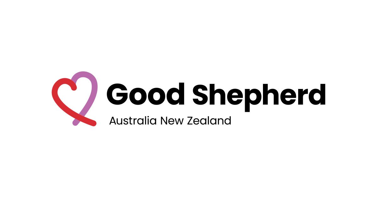 The logo for good shepherd australia new zealand has a heart on it.