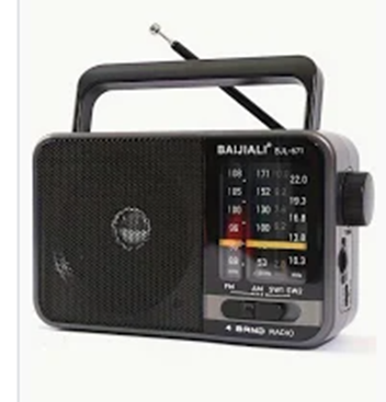 A small black radio that says baijiali on it
