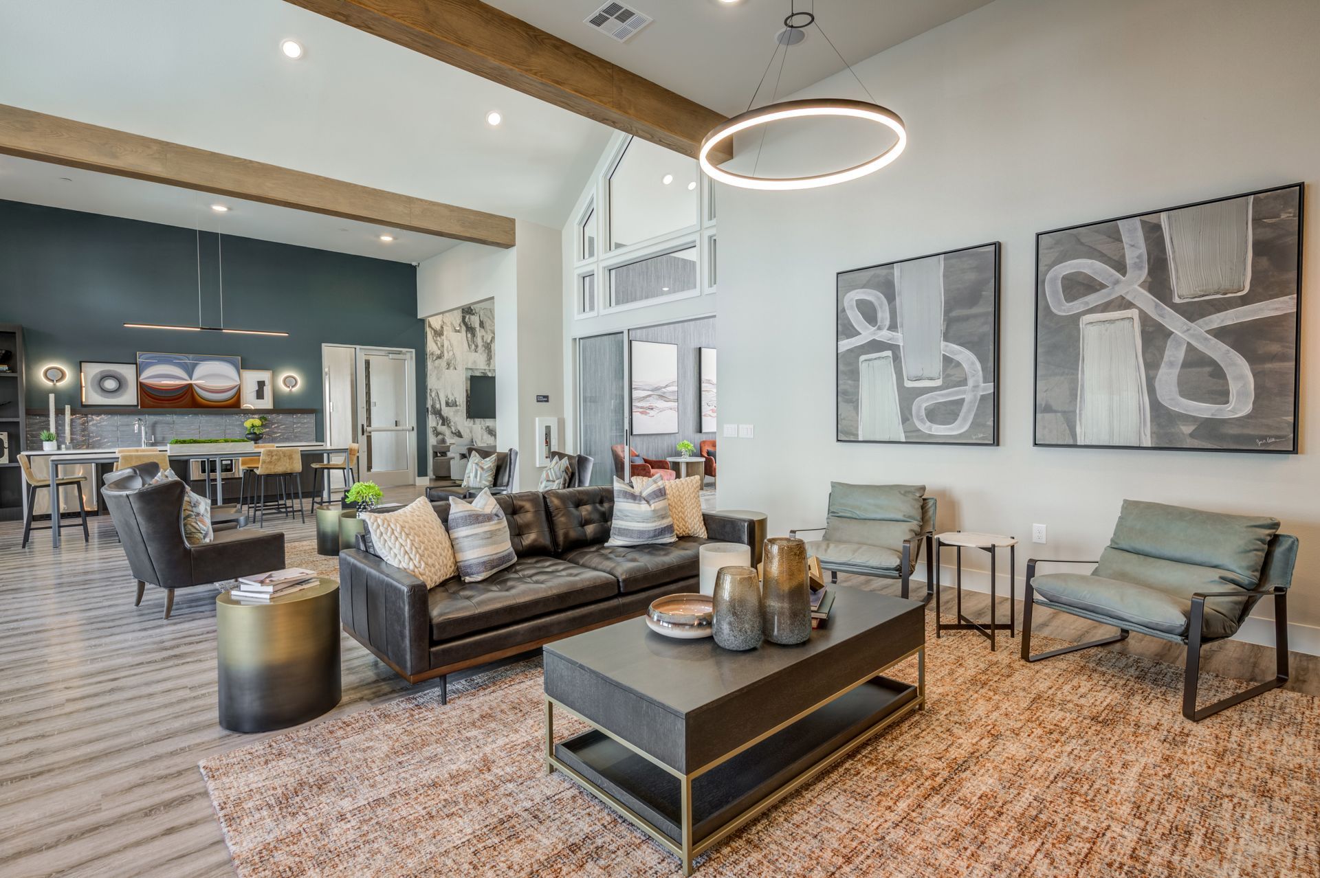A living room filled with furniture and a coffee table at The Jameson.