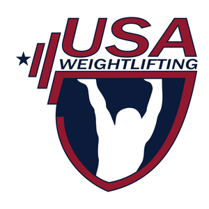 A logo for usa weightlifting with a silhouette of a man lifting a barbell.