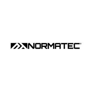 A black and white logo for normatec on a white background.