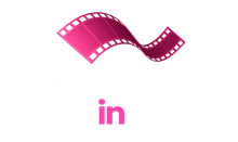 A pink film strip is floating in the air with the word in below it.