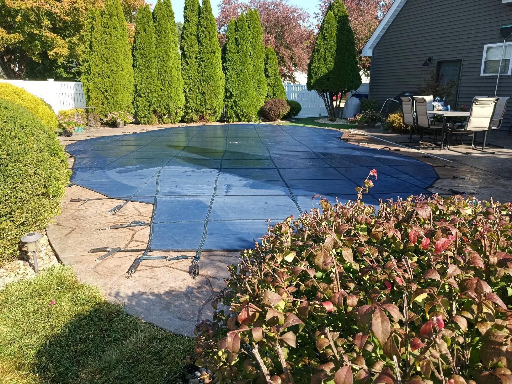 Pool with Blue Mesh Cover