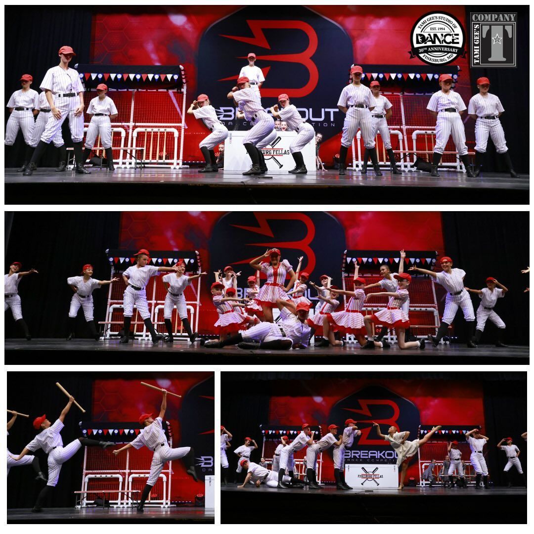 A group of baseball players are performing on a stage