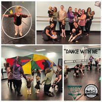 A collage of photos of people dancing in a dance studio.