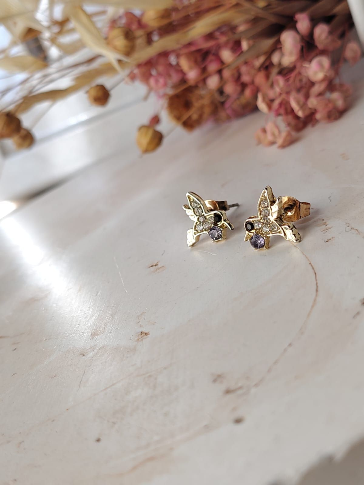 Aros perno colibrí con strass