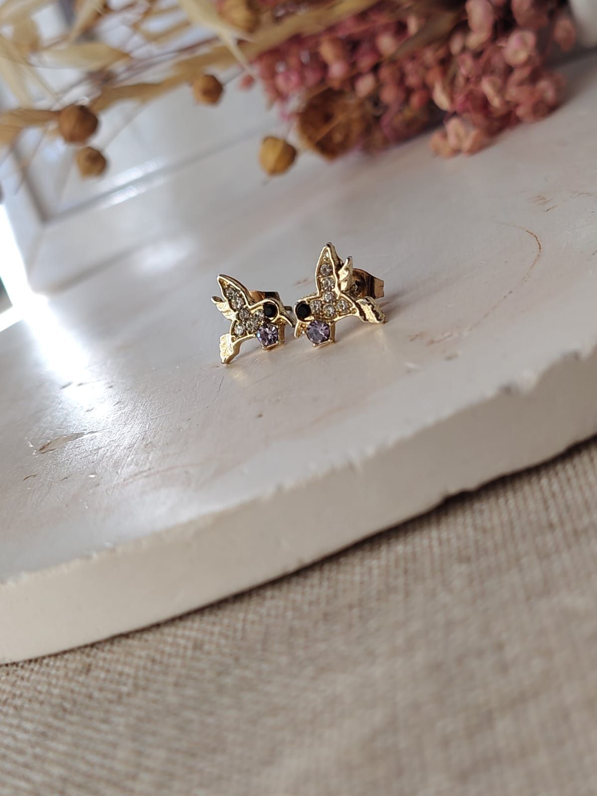 Aros perno colibrí con strass