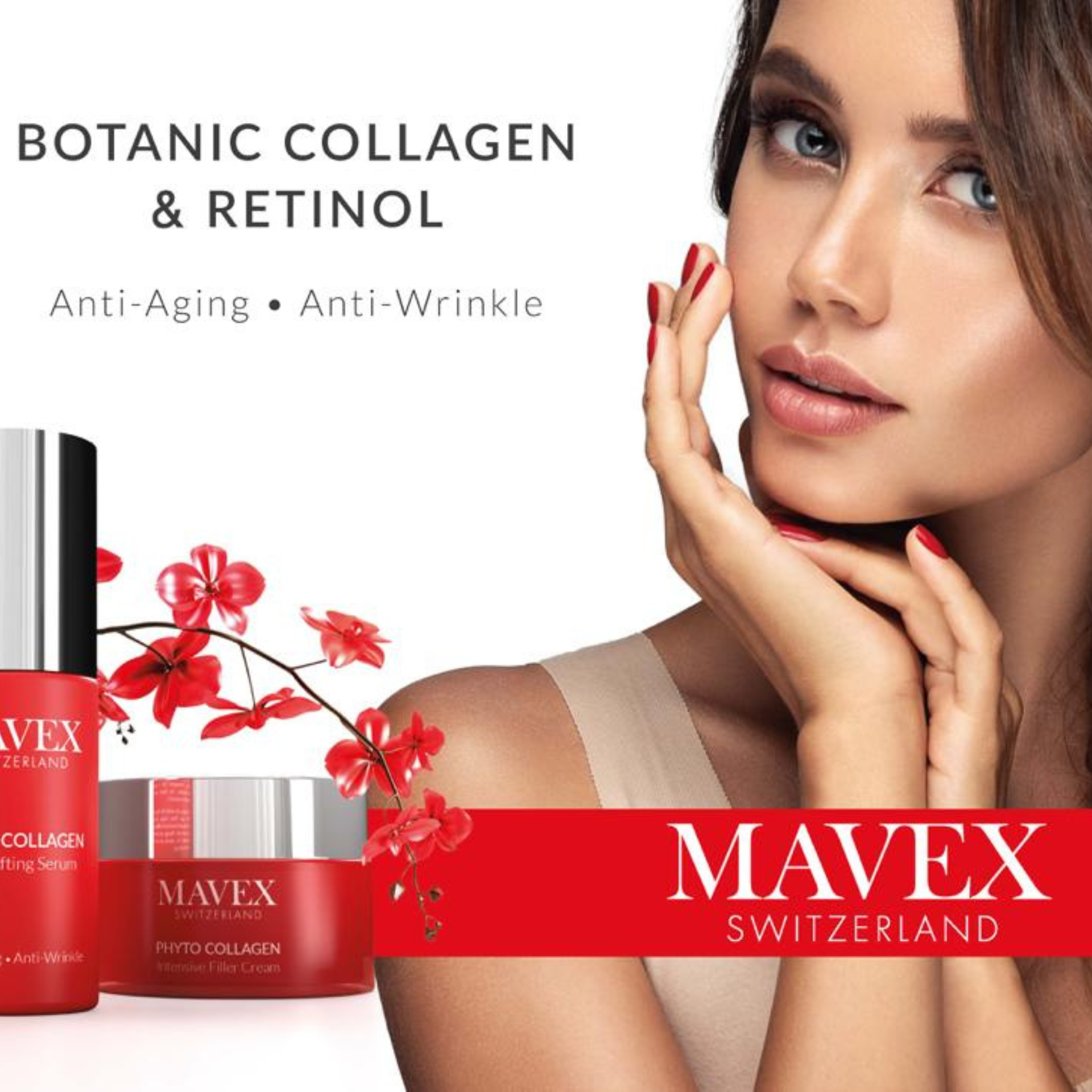 Una pubblicità per il collagene botanico e il retinolo di mavex svizzera