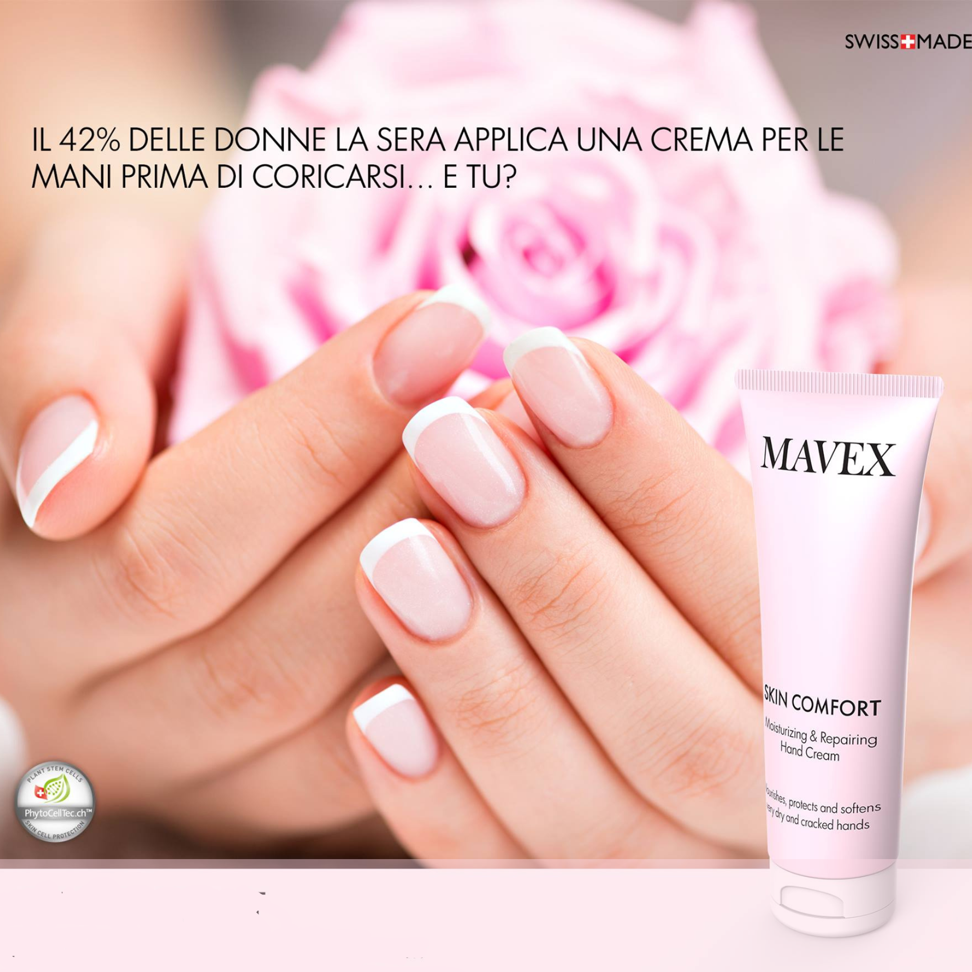 Una donna che tiene una rosa rosa accanto a un tubo di mavtex