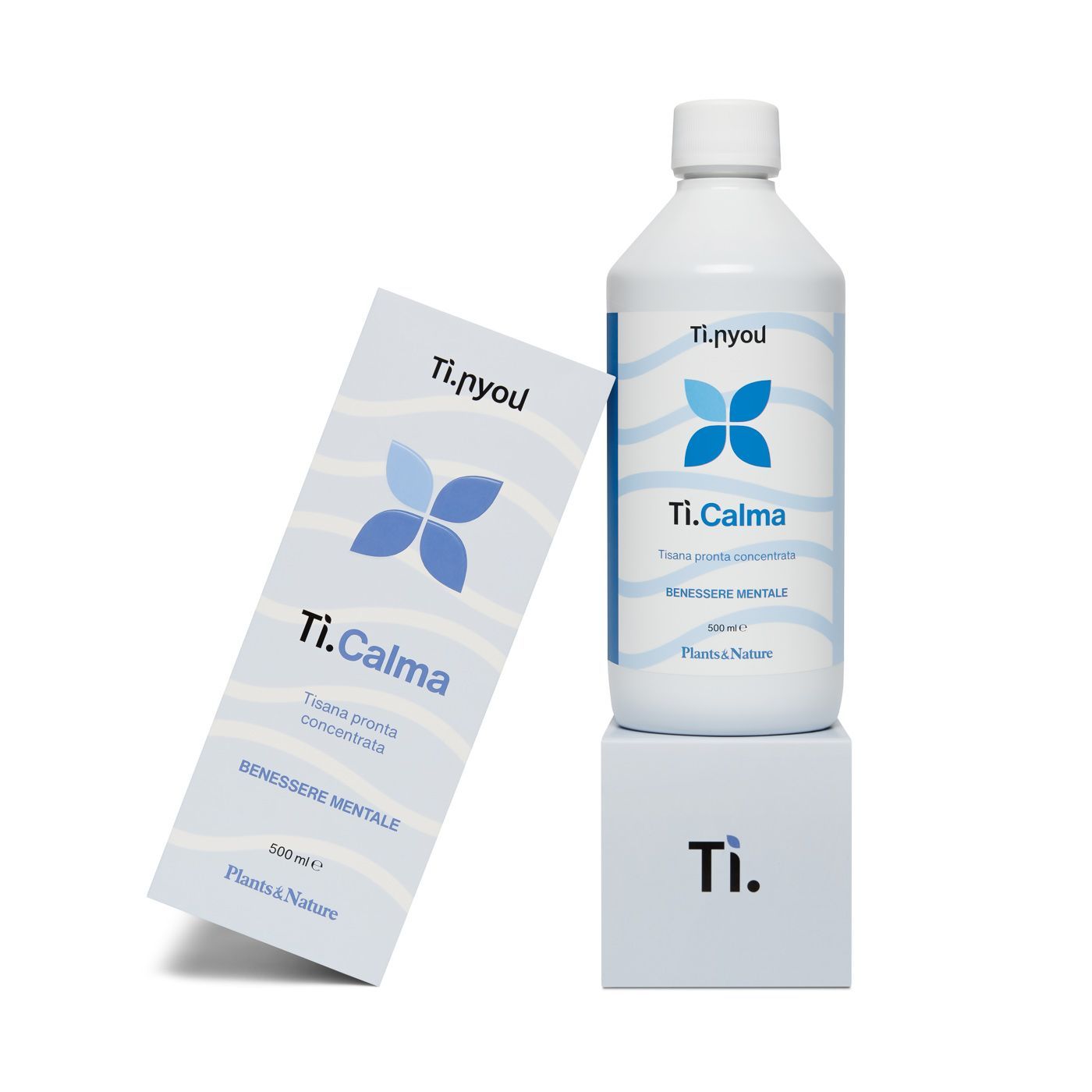 Una bottiglia di ti calma accanto a una scatola