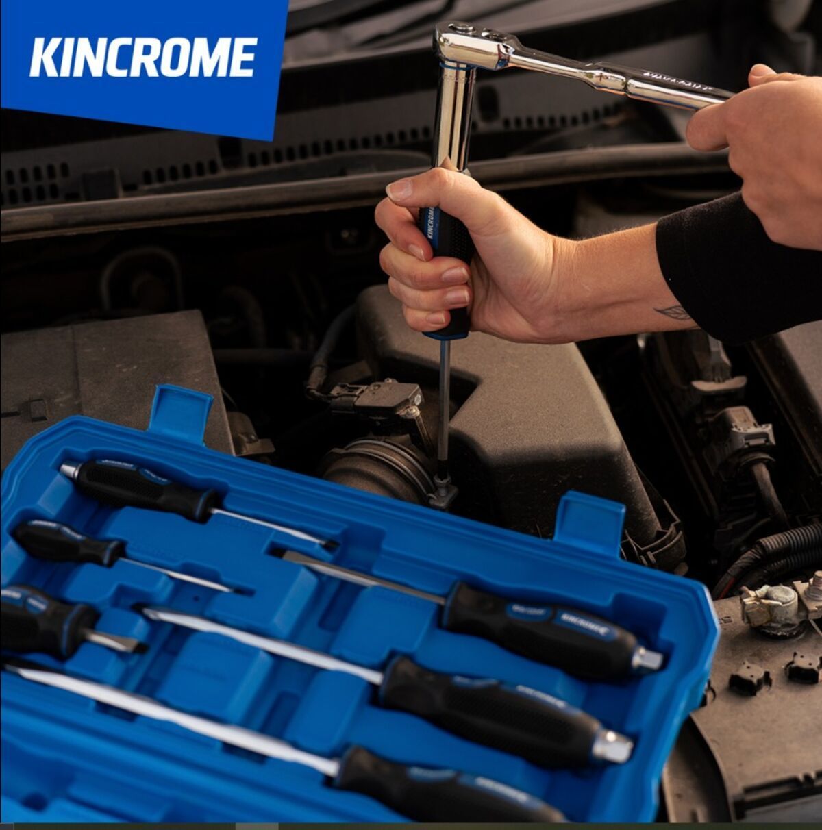 A Person Is Working On A Car With A Kincrome Tool Set — Summerland Tool Supplies In Casino, NSW