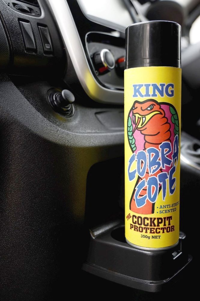 A Can of King Cobra Cote Cockpit Protector Sits in a Car — Summerland Tool Supplies in Casino, NSW