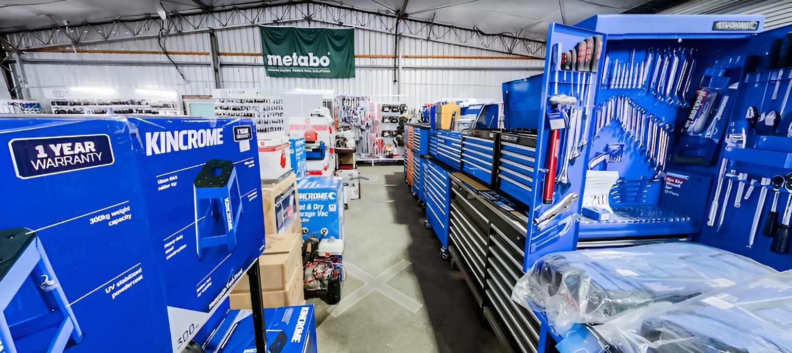 A Warehouse Filled With Lots Of Blue Tools And Boxes — Summerland Tool Supplies In Casino, NSW
