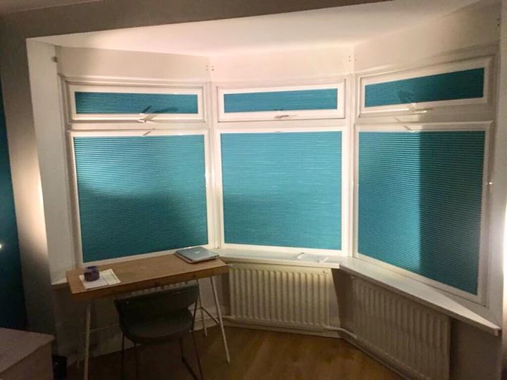 Double pleated hive teal blinds - energy saving