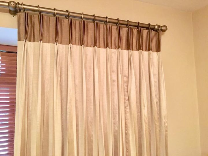 Solid gold wood pole & pinch pleat curtains