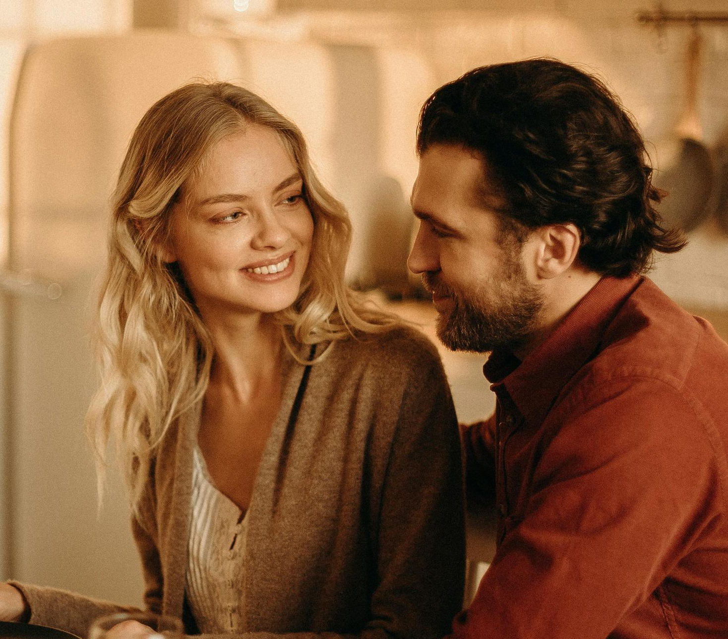 white couple looking at each other